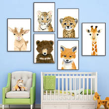 Pintura em tela de arte para parede de animais fofos, figuras de elefante, raposa, urso de desenhos animados, pôsteres e impressões nórdicas, decoração de quarto de bebê 2024 - compre barato