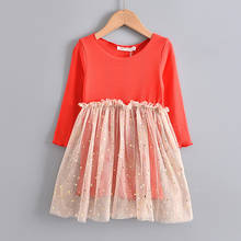 children spring dress baby girl cute red mesh dress long sleeve cotton t shirt kids casual party dress for girls age 2-8 Years 2024 - buy cheap