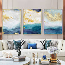 Abstract elegant minimalist golden blue sea nordic poster canvas painting wall art picture  living room home cuadros decoration 2024 - buy cheap