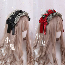 Lolita Gothic Dark Series Black Red Lolita Headbands Twilight Hair Accessories Gold KC Bow Headband 2024 - buy cheap