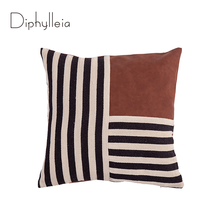 Diphylleia Authentic Boho Style Pillow Covers PU Leather Striped Canvas Patch Stitching Modern Simple Cushion Case Sofa Couch 2024 - buy cheap