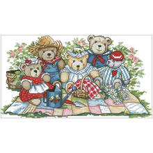 Picnic bear patterns Counted Cross Stitch 11CT 14CT 18CT DIY Chinese Cross Stitch Kits Embroidery Needlework Sets 2024 - buy cheap