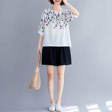 Blusa de lino y algodón tradicional para mujer, camisa holgada de estilo chino Vintage, Tops chinos 10425 2024 - compra barato