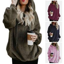 Hoodie Sweatshirt  Winter Solid Color 1/4 Zip Up Fluffy Hoodies Women Women's autumn casual warm jacket 2024 - buy cheap