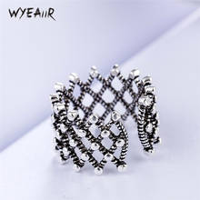 WYEAIIR Thai Silver Retro Geometry Mini Cute Fishnet Shape Weave Silver Color Female Resizable Opening Rings 2024 - buy cheap