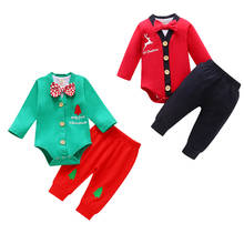 FOCUSNORM рождественские комплекты одежды для новорожденных мальчиков джентльменский комбинезон с длинным рукавом с бантом Мультяшные штаны 3 шт. 2024 - купить недорого