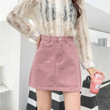 Falda vaquera rosa para mujer, minifalda holgada de talla grande, de cintura alta, informal, a la moda coreana, para verano 2024 - compra barato