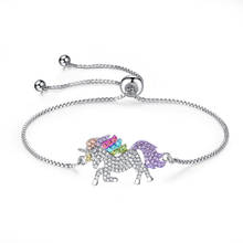 Pulseira de unicórnio de arco-íris, bracelete para mulheres da moda, cavalo, strass, pulseiras com correntes ajustáveis, presente, joia 2024 - compre barato