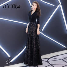 Black Evening Dresses It's Yiiya R265 Half Sleeve V-neck Long Robe De Soiree Velvet Top Women Party Dress Zipper Formal Gowns 2024 - buy cheap