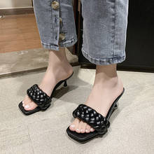 Rimocy verão novo tecer chinelos femininos dedo do pé quadrado sandálias de couro de alta qualidade sexy fino sapatos de salto alto mulher ao ar livre slides 2024 - compre barato