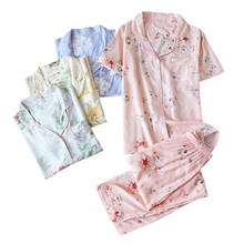 Summer Fresh Viscose pajamas sets women sleepwear Japanese casual Short sleeve trousers Floral pajamas sets for women 2024 - buy cheap