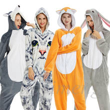 Pijama adulto de inverno, pijama feminino de flanela tipo animal, leão e gato, macacão para dormir 2024 - compre barato