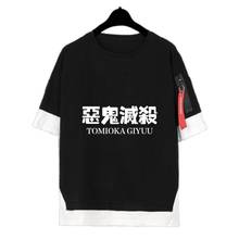 Anime demônio slayer cosplay o-pescoço manga curta nezuko tanjirou anime traje solto impressão casual falso duas camisetas topos 2024 - compre barato