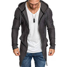 Men Clothes Zipper Cardigan Hooded Jacket Men Trench Coat Men Streetwear Longline Dovetail Hem Men's Jacket 2024 - buy cheap