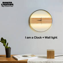 Bedside Living room wall light led wall clock creative simplicity Round clock sconces light solid wood LED wall lamp brass 2024 - buy cheap