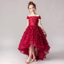 Vestido elegante rojo vino sin hombros para niños, vestido de fiesta de cumpleaños, boda, flores, graduación, verano 2021 2024 - compra barato