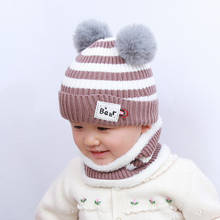 Doitbest 8 momths para 3 anos de idade crianças gorro de cabelo touro crianças meninos malha chapéus de pele inverno 2 pçs bebê lã meninos meninas cachecol chapéu conjunto 2024 - compre barato