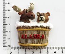 Alaska Fridge Magnet Souvenir UAS Animals Handpainted Cute 3D Elk and Bear Refrigerator Magnets Sticker Craft Decor 2024 - buy cheap