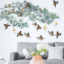 Chinese ink Painting Bamboo Birds Wall Stickers for Living room Bedroom Sofa TV Background Decor Vinyl Wall Decals Home Decor 2024 - buy cheap