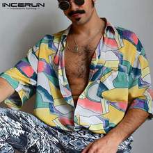 Incerun camisa havaiana masculina de verão, camisa solta com lapela estampada, manga curta, casual, de férias, 5xl, 2021 2024 - compre barato