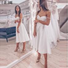 E JUE SHUNG Sweetheart Short Wedding Dresses Tea Length Pearls Straps Lace Up Back Simple Beach Bridal Gowns robe de mariee 2024 - buy cheap