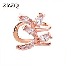 ZYZQ-exquisito Clip de oreja abierta para mujer, accesorios románticos de estilo coreano en forma de hoja con piedra de circón cúbico brillante, lotes al por mayor 2024 - compra barato