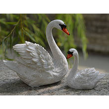 2pcs Mini White Resin Swan Figurine Home Garden Statues Lawn Yard Decoration 2024 - buy cheap
