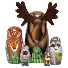 5Pcs/Set Hand Painted Wooden Nesting Dolls Matryoshka Deer Animal Figurines Toy 2024 - buy cheap