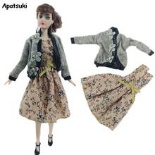 Gray Coat Countryside Floral Dress For Barbie Doll Clothes Handmade Outfits  for 1/6 BJD Doll Accessories For Children DIY Toys 2024 - buy cheap