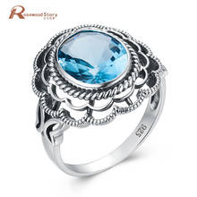 Anillos de plata esterlina 925 auténtica para mujer, anillo de Topacio Azul, piedras preciosas, aguamarina, cojín, regalo romántico, joyería de compromiso, fábrica 2024 - compra barato