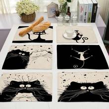 Non-slip insulation Placemat coaster for table dinner Black Cat Table Mats cotton linen Pads Home Decor 42*32cm 0007 2024 - buy cheap