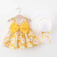 LZH Newborn Baby Clothes 2021 Summer Baby Princess Dress For Baby Girls Sleeveless Bow Print Beach Dress Infant Dress Send Hat 2024 - buy cheap