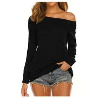 Female Tops Women Solid Color Slash Neck Off Shoulder Long Sleeve Loose Pullover T-Shirt for Girls Spring Fall Casual Tee Top 2024 - buy cheap