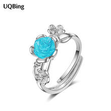 Fashion Top Quality New Adjustable Blue Rose Flower Rings For Women Silver Color Jewelry 2024 - buy cheap