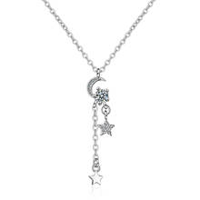 Estrela lua longa tassel colar para mulher 925 prata esterlina zircônia cúbica simples designer dainty corrente jóias 2024 - compre barato