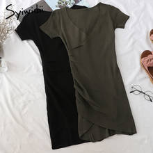 Syiwidii-Vestidos asimétricos de cintura alta para mujer, ropa Sexy de manga corta con cuello en V, Unicolor, moda coreana, verano 2021 2024 - compra barato