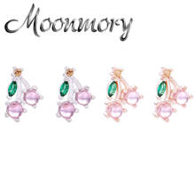 Moonmory 925 Sterling Silver Charm Purple Zircon Cherry Stud Earring For Women Green CZ Fruits Earrings With Piercing Jewelry 2024 - buy cheap