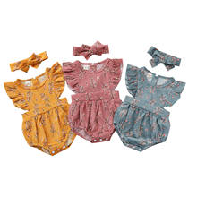 2021 0-24M Newborn Baby Girl Summer Romper Headband 2pcs Floral Print Ruffle Sleeveless Button Playsuit Outfit 2024 - buy cheap