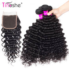 Tinashe Hair Brazilian Hair Weave Bundles Human Hair 4 Bundles With Lace Closure Deals Remy Deep Wave Hair Bundles With Closure 2024 - buy cheap