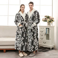 Man nightware Lovers print Extra Long Winter Warm Bathrobe Lounge Flannel Kimono Bath Robe Dressing Gown black badjas mannen 2024 - buy cheap