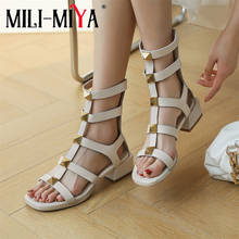 MILI-MIYA Fashion Design Women Genuine Leather Sandals Rivet Cover Heels Round Toe Zipper Solid Color Casual Street Summer Shoes 2024 - buy cheap