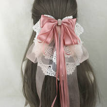 Accesorios para el pelo de princesa Lolita para niña, tocado de Cosplay con lazo grande bordado de encaje, horquilla de primavera 2024 - compra barato