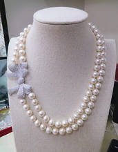 Genuine 9-10MM natural pearl necklace double Necklace light pearl Bowknot flower 925 Silver clasp 2024 - buy cheap
