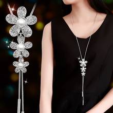 Flower Long Necklace Sweater Chain Fashion Metal Chain Crystal Flower Pendant Necklaces 2024 - buy cheap