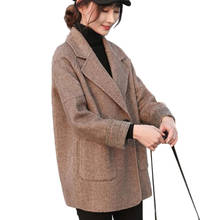 2021 New Spring Autumn Herringbone Woolen Blazer Womens Short Woolen Coat Plus Size Casual Jacket Outerwear Chaqueta De Lana 4XL 2024 - buy cheap