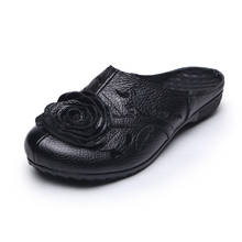 BeckyWalk-zapatos de Punta cerrada para mujer, sandalias, pantuflas zapatos planos de cuero genuino, recorte hecho a mano de flores, WSH2946 2024 - compra barato