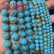 Wholesale Natural Blue Shell Howlite Turquoises Stone Beads Round Loose Beads For Jewelry Making DIY Bracelets 4 6 8 10 12mm 15" 2024 - buy cheap