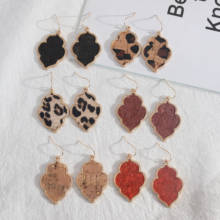 Flower Hexagon Leopard Wood Grain Pattern PU Leather Earrings Gold Color Dangle Brincos Pendientes Fashion Brand Jewelry Women 2024 - buy cheap