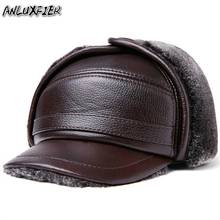 B-7194 Adult Earmuffs Genuine Leather Hat Male Faux Fur Baseball Caps Thicken Warmer  Flat Hats Real Cowhide Ear Protective Cap 2024 - buy cheap