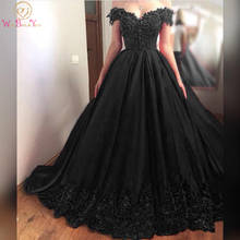 Princess Black Evening Dresses Ball Gown Quinceanera Abendkleider Dubai Lace Appliques Satin Off Shoulder Sweetheart Prom Gown 2024 - buy cheap
